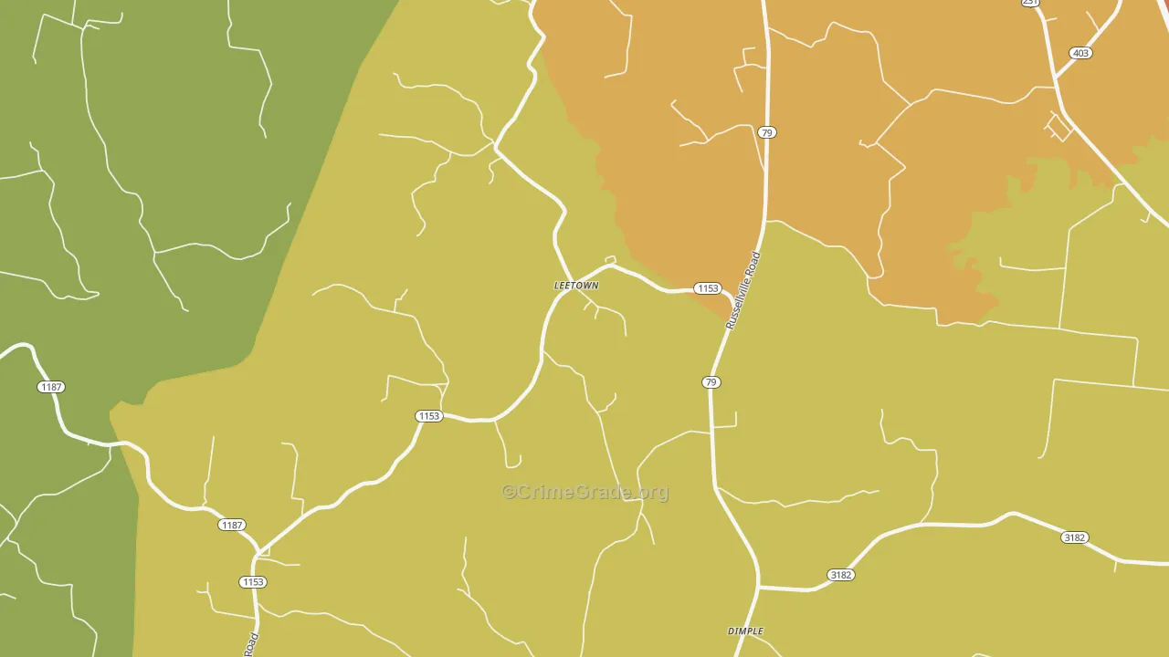 Leetown, KY Map of Theft Rates
