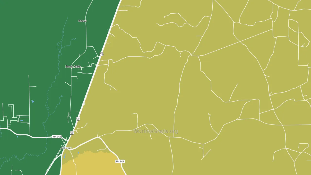 Leggett, TX Map of Theft Rates