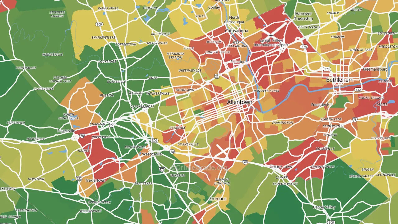 Lehigh County, PA Map of Theft Rates