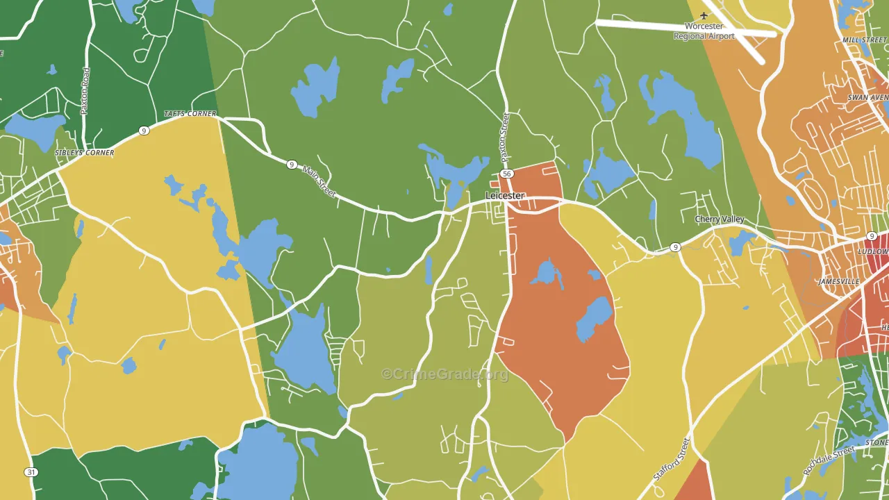 Leicester, MA Map of Theft Rates