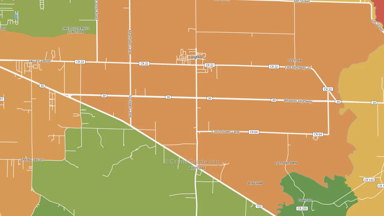 Leighton, AL Map of Theft Rates