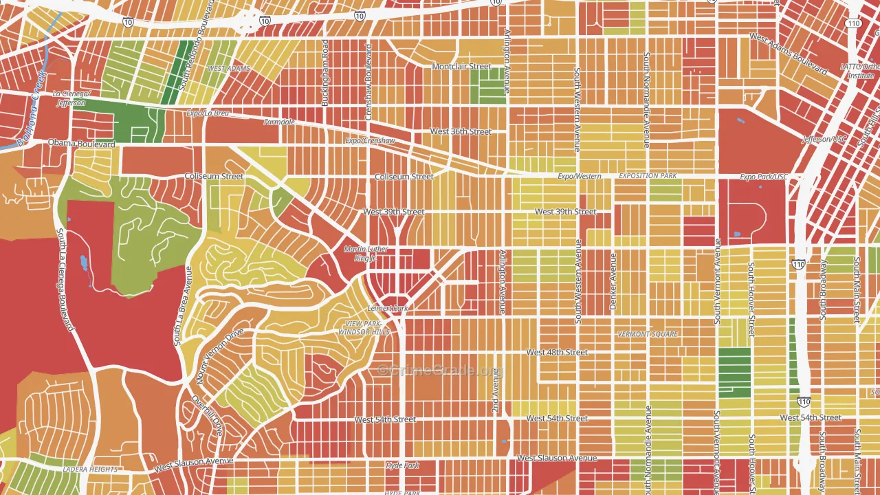 Leimert Park, Los Angeles, CA Map of Theft Rates
