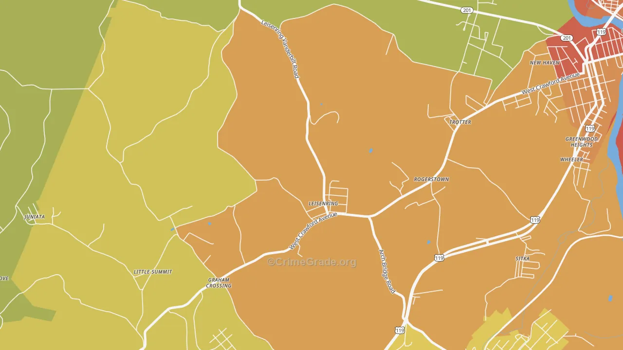 Leisenring, PA Map of Theft Rates