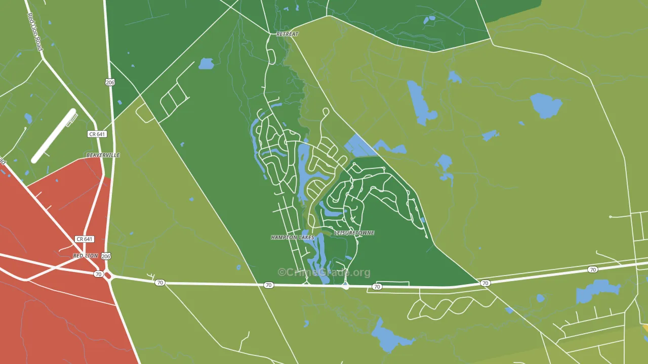Leisuretowne, NJ Map of Theft Rates
