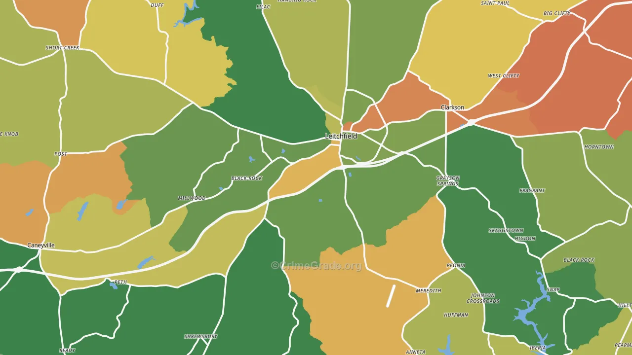 Leitchfield, KY Map of Theft Rates