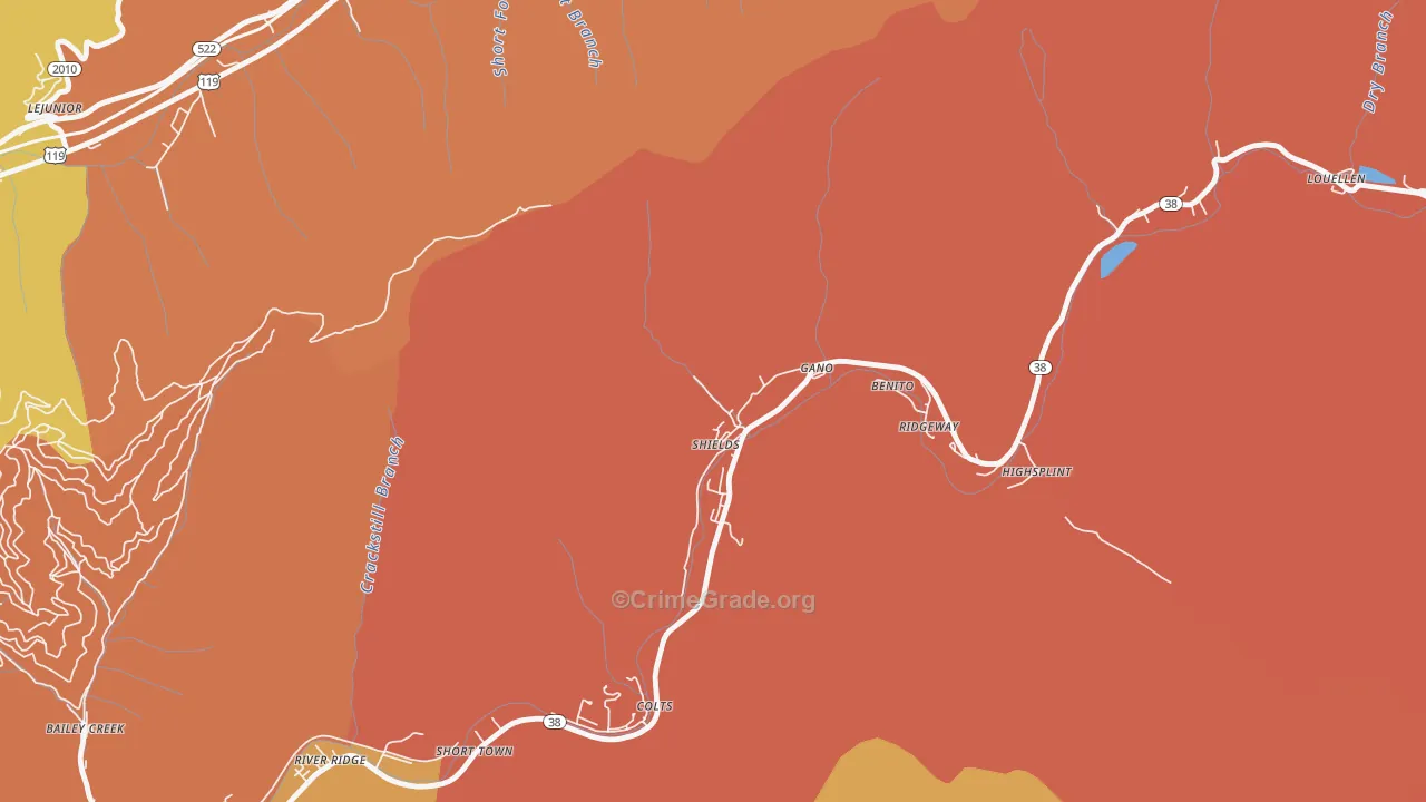 Lejunior, KY Map of Theft Rates
