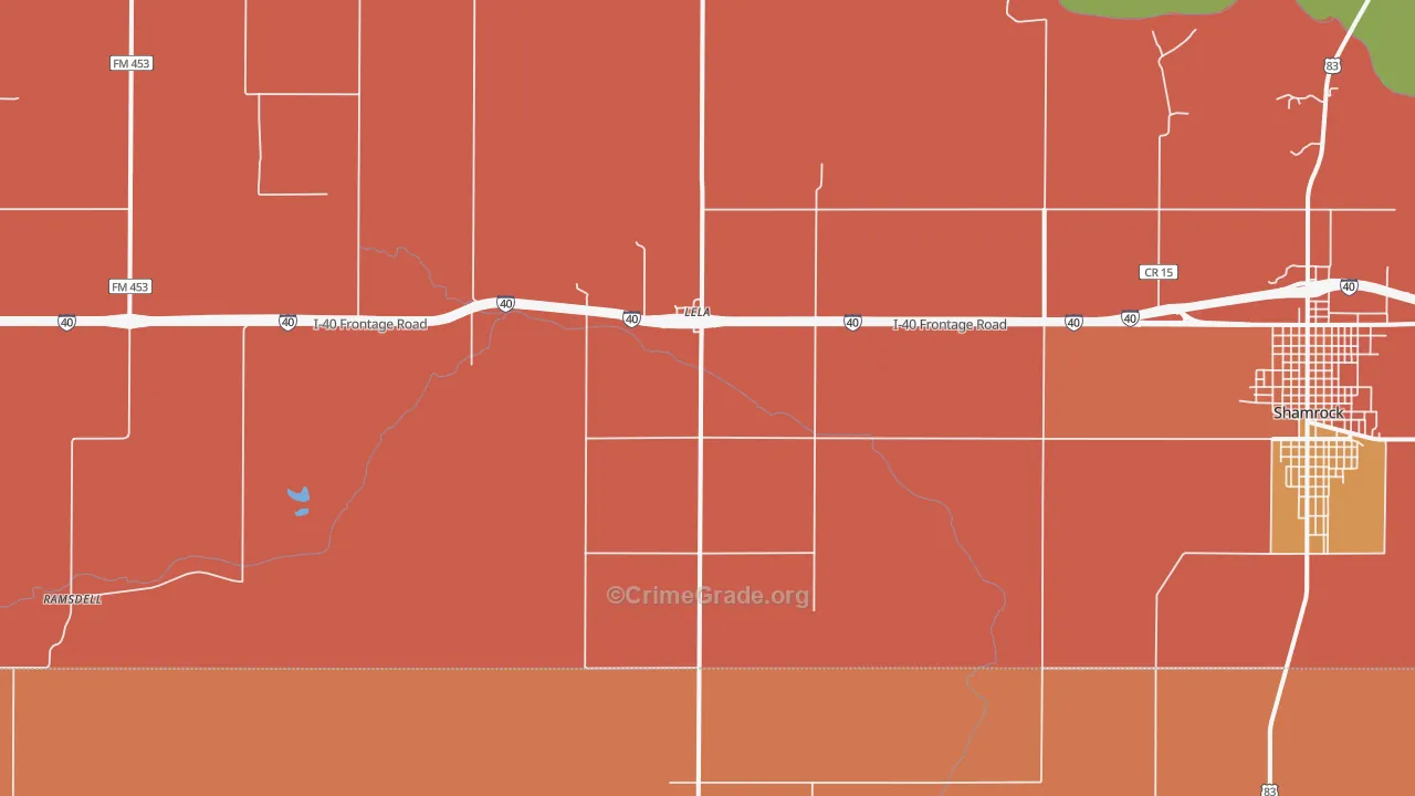 Lela, TX Map of Theft Rates