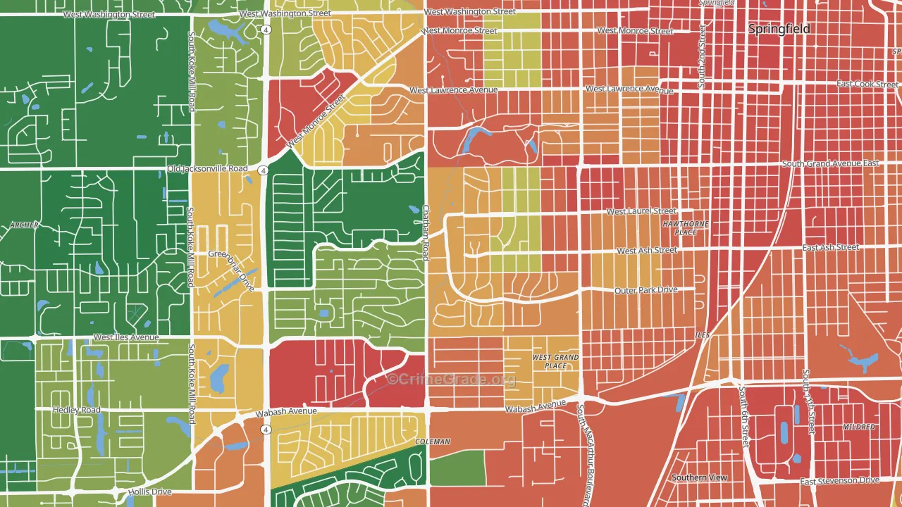 Leland Grove, IL Map of Theft Rates