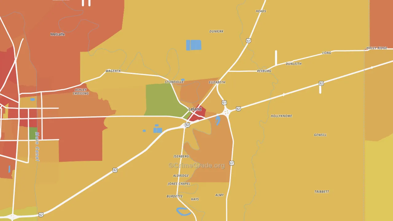 Leland, MS Map of Theft Rates