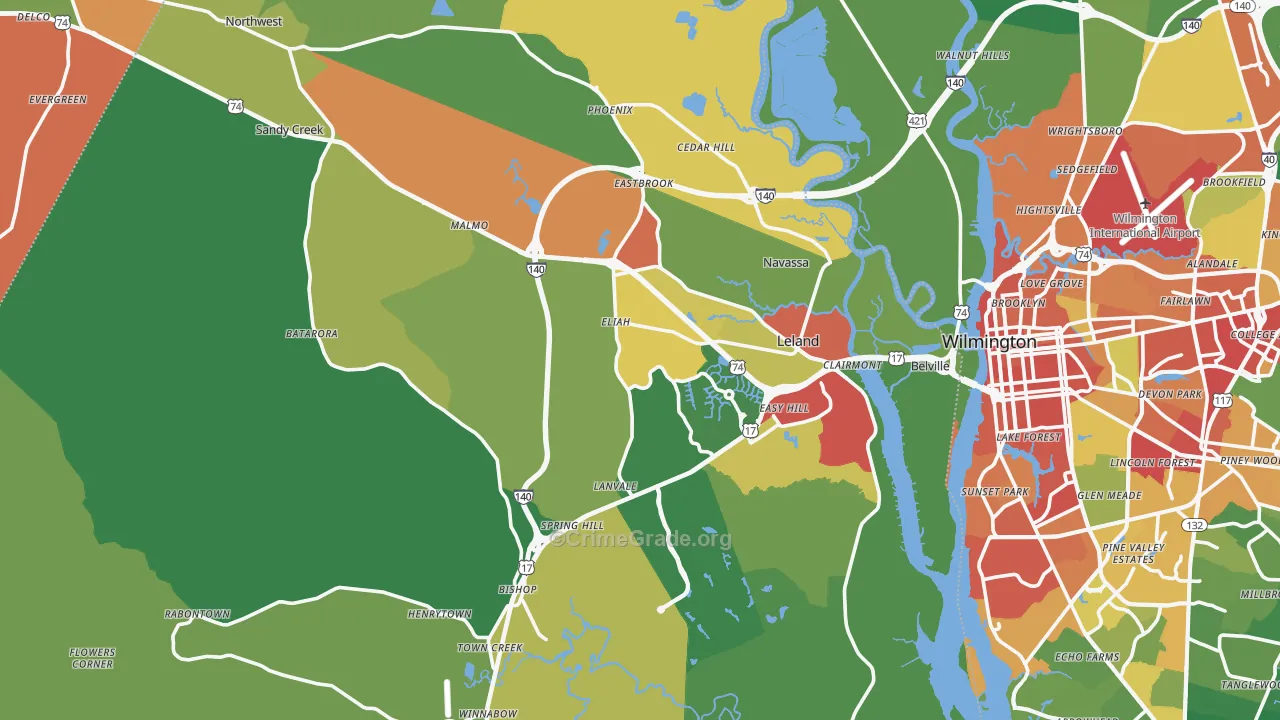 Leland, NC Map of Theft Rates