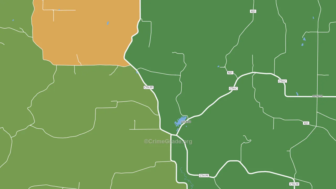 Leland, WI Map of Theft Rates