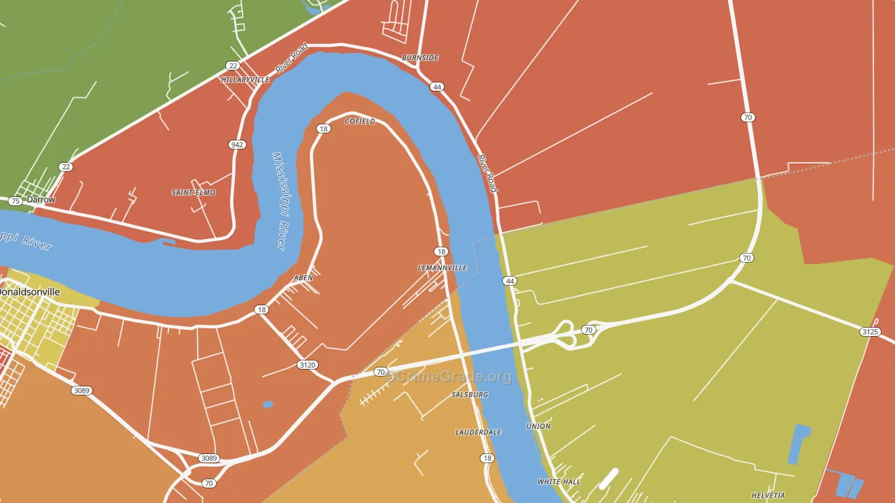 Lemannville, LA Map of Theft Rates