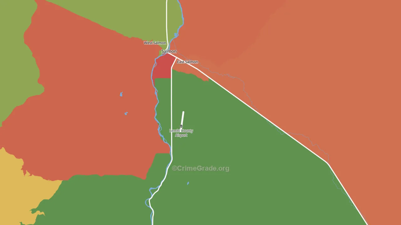 Lemhi County, ID Map of Theft Rates