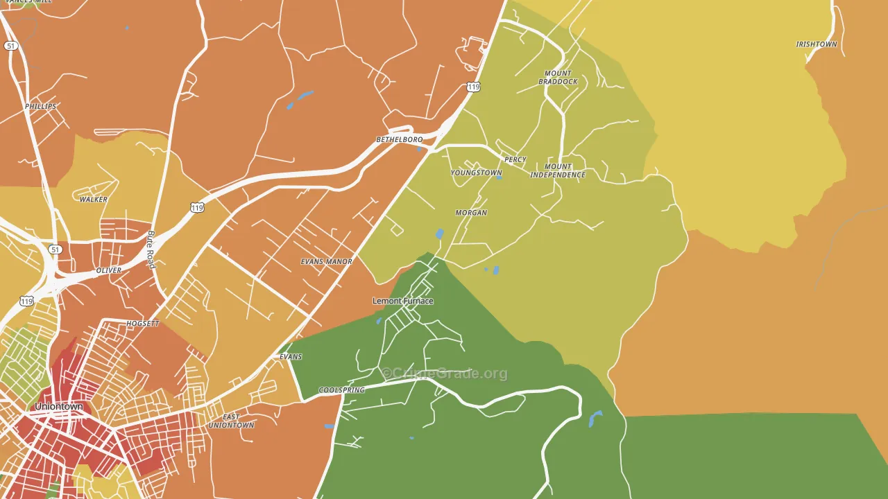 Lemont Furnace, PA Map of Theft Rates