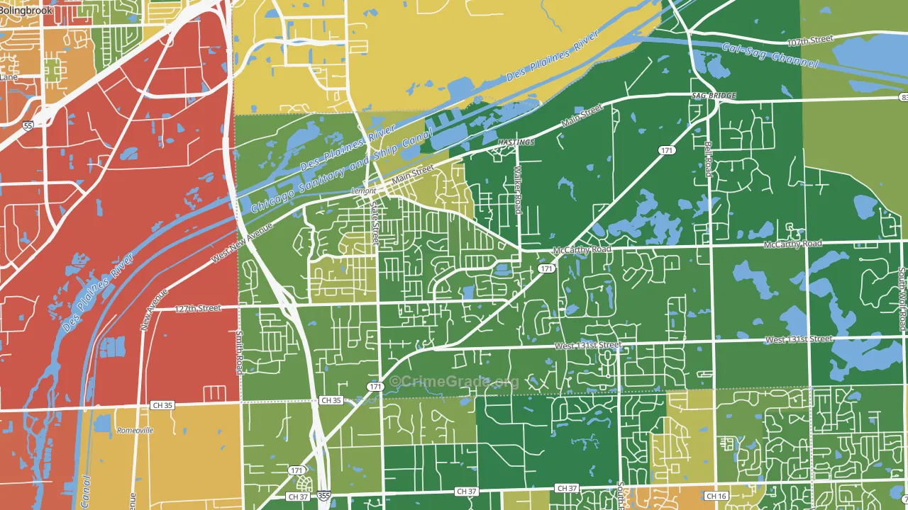 Lemont, IL Map of Theft Rates