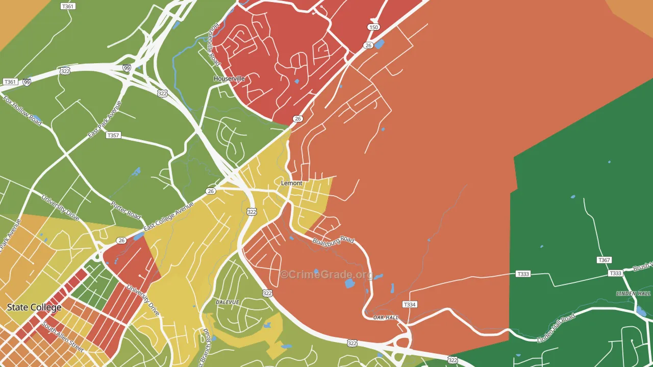 Lemont, PA Map of Theft Rates