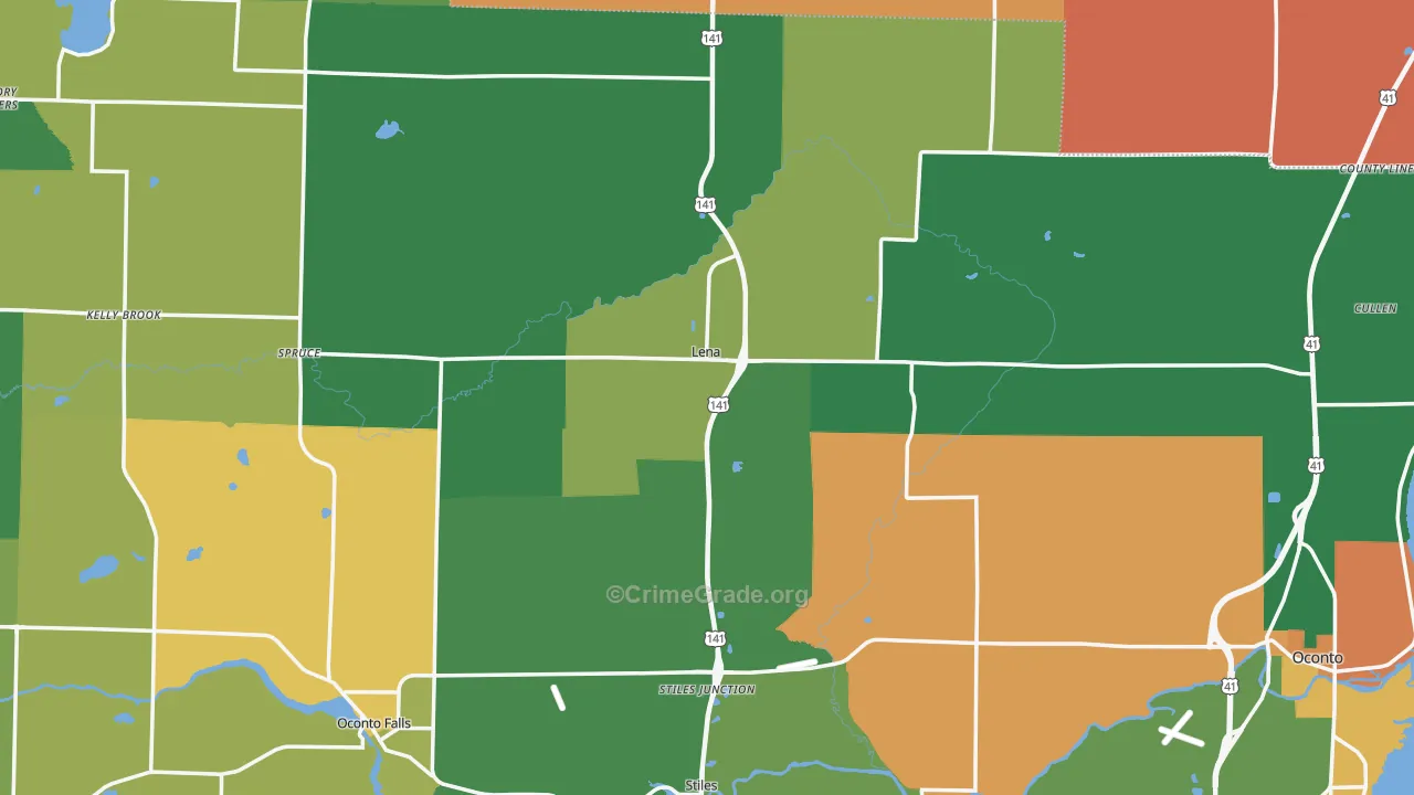 Lena, WI Map of Theft Rates