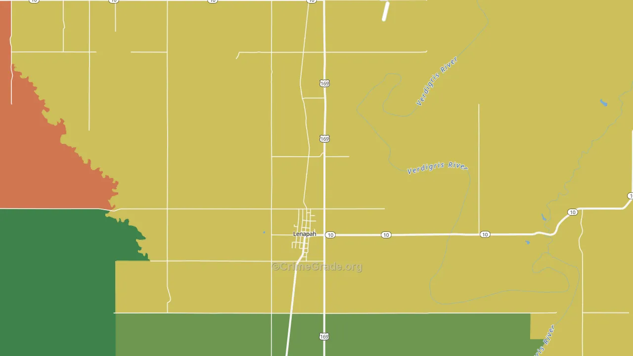 Lenapah, OK Map of Theft Rates