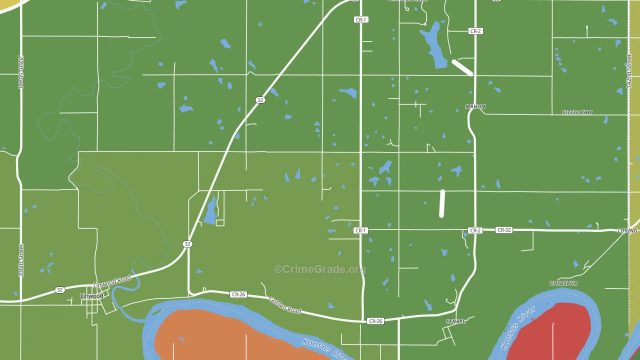 Lenape, KS Map of Theft Rates