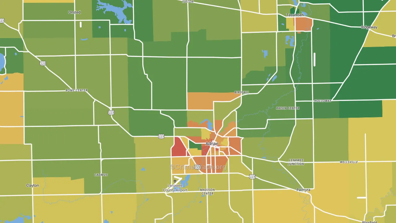 Lenawee County, MI Map of Theft Rates