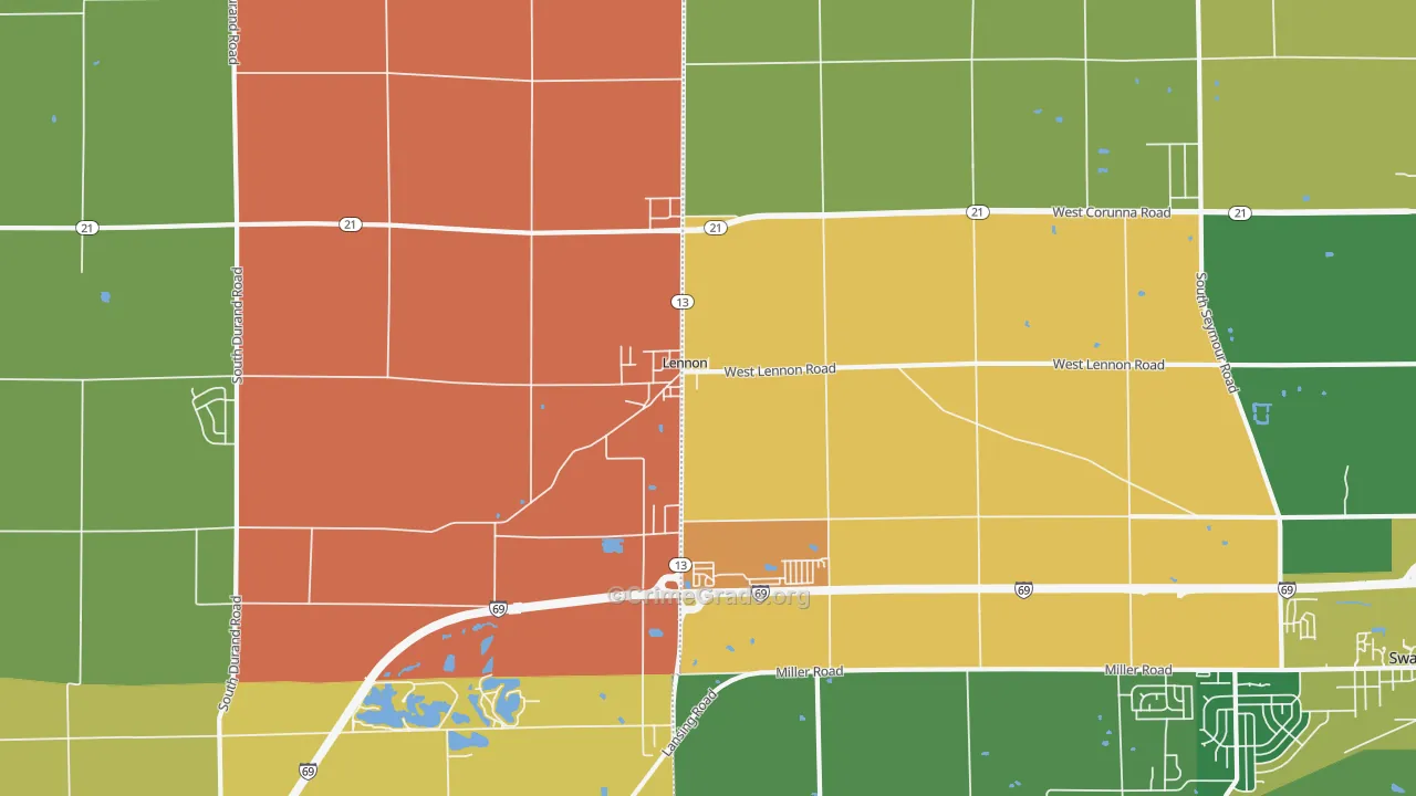 Lennon, MI Map of Theft Rates
