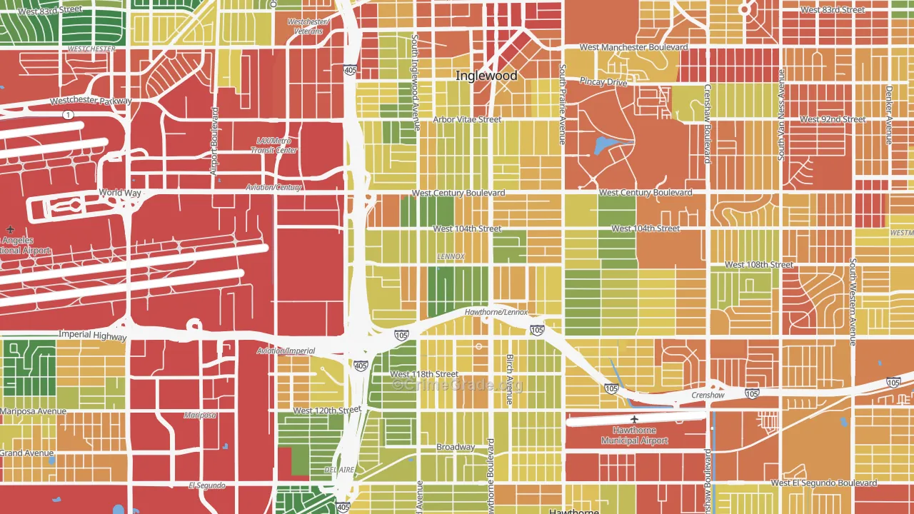 Lennox, CA Map of Theft Rates