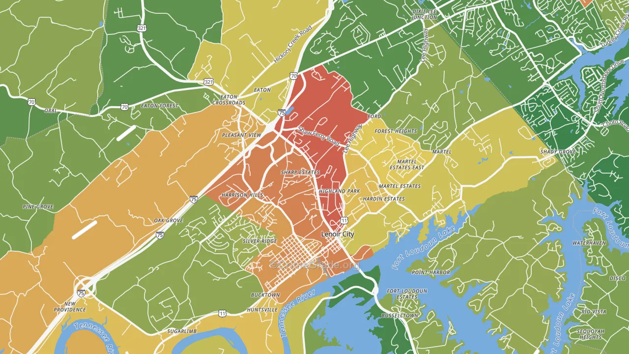 Lenoir City, TN Map of Theft Rates