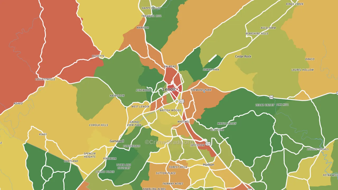 Lenoir, NC Map of Theft Rates
