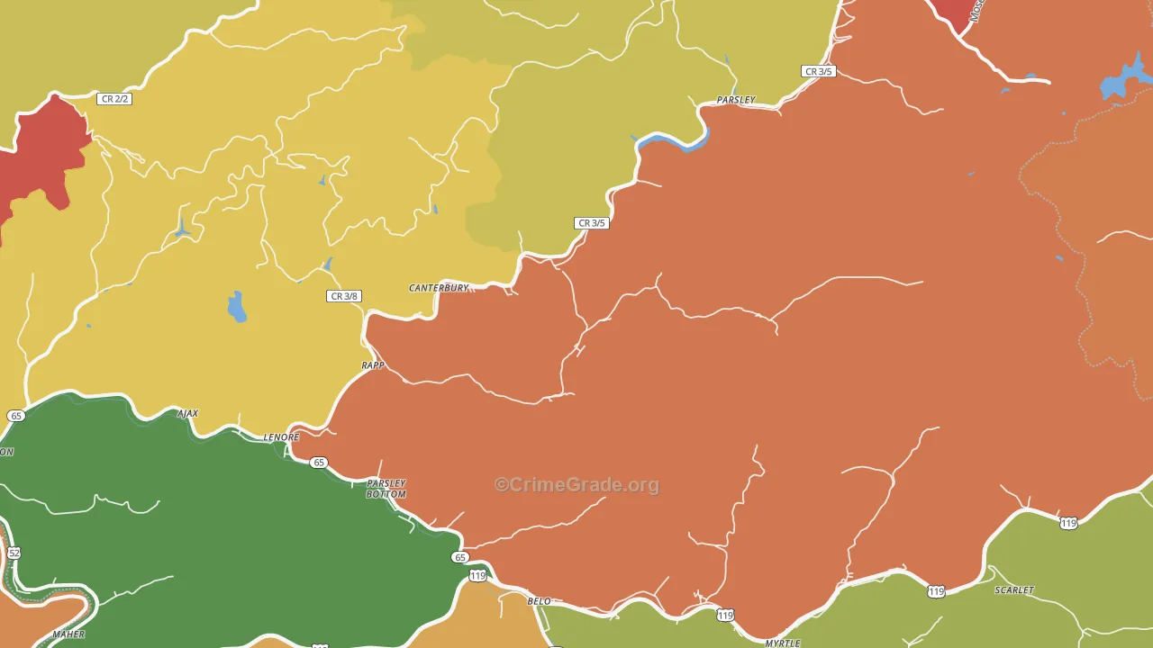 Lenore, WV Map of Theft Rates