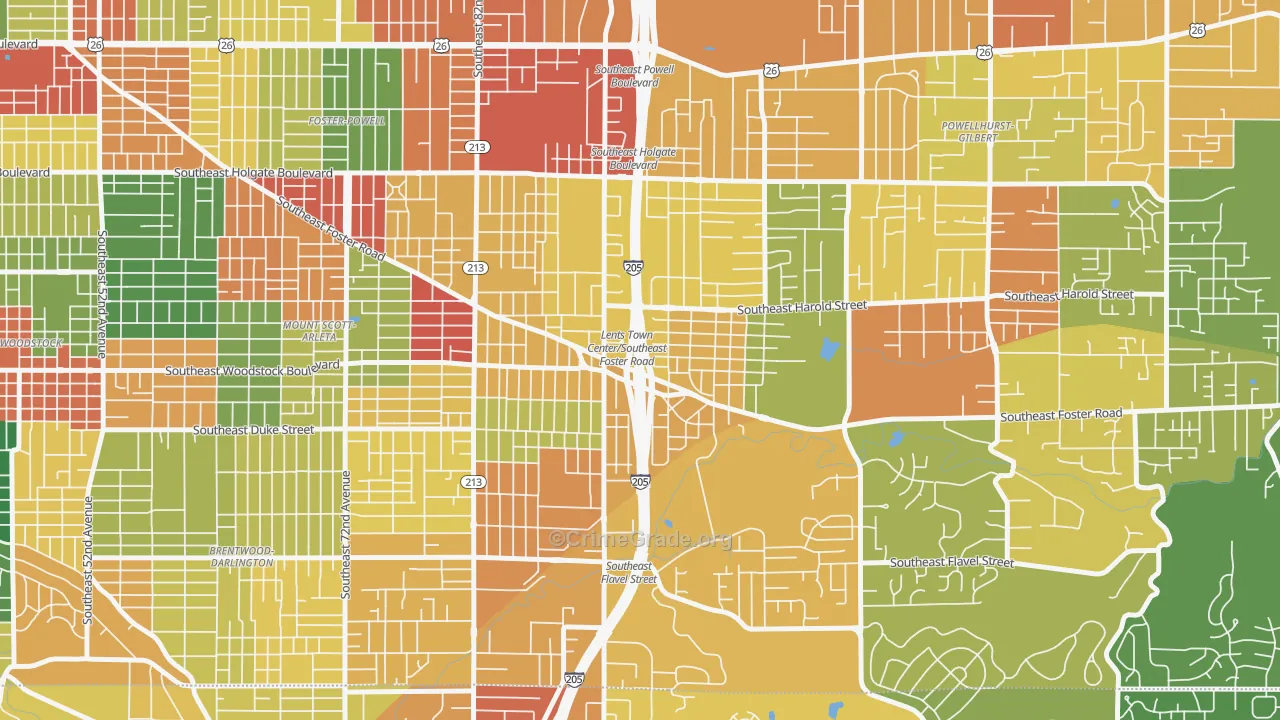 Lents, Portland, OR Map of Theft Rates
