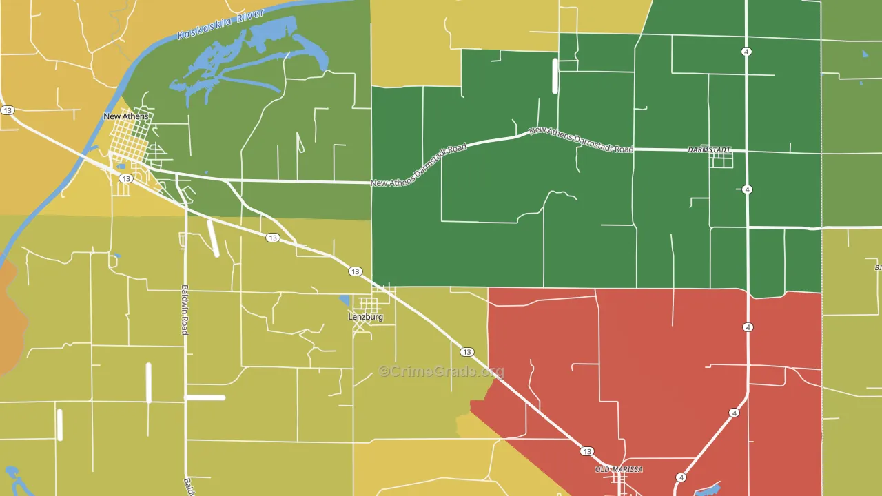 Lenzburg, IL Map of Theft Rates