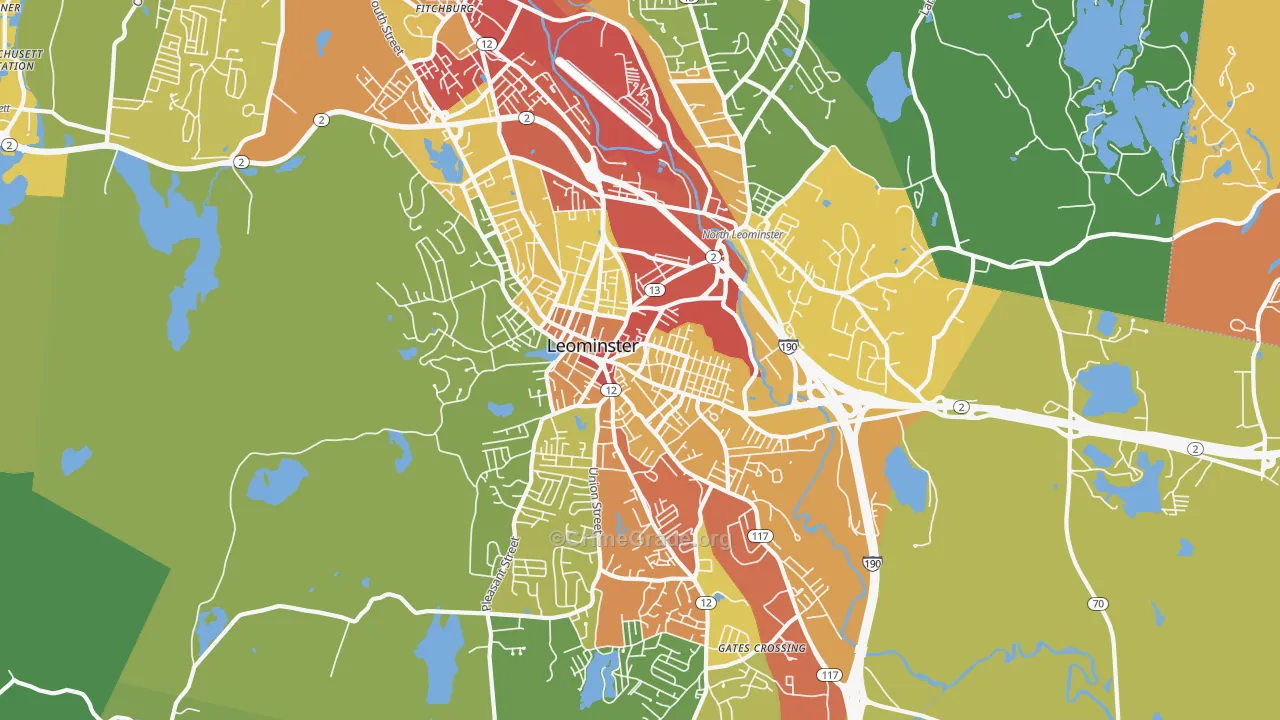 Leominster, MA Map of Theft Rates