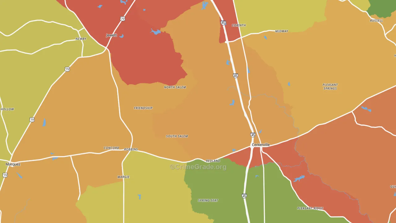 Leon County, TX Map of Theft Rates