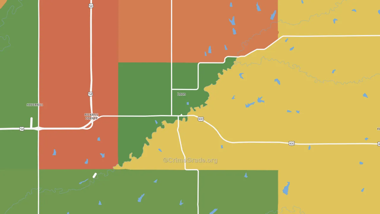 Leon, KS Map of Theft Rates