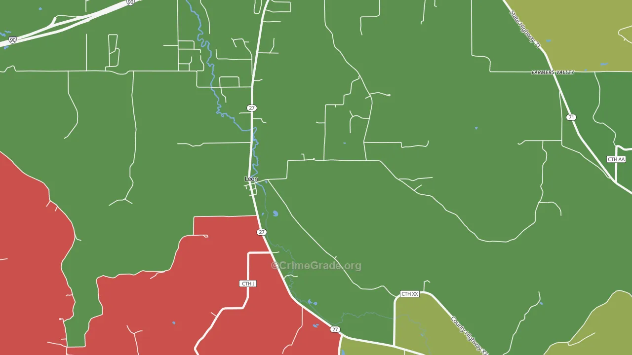Leon, WI Map of Theft Rates