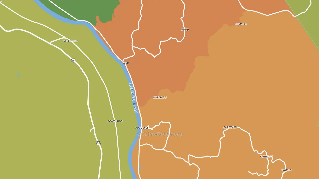 Leon, WV Map of Theft Rates