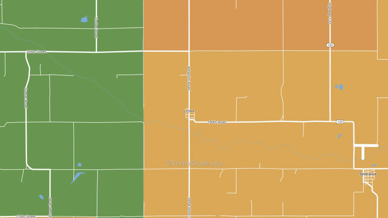 Leona, KS Map of Theft Rates