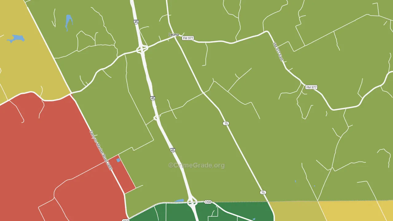 Leona, TX Map of Theft Rates
