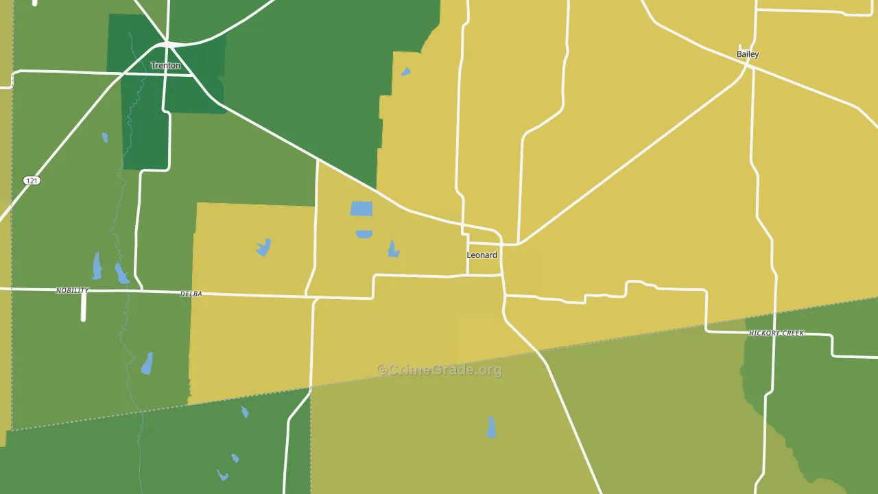 Leonard, TX Map of Theft Rates