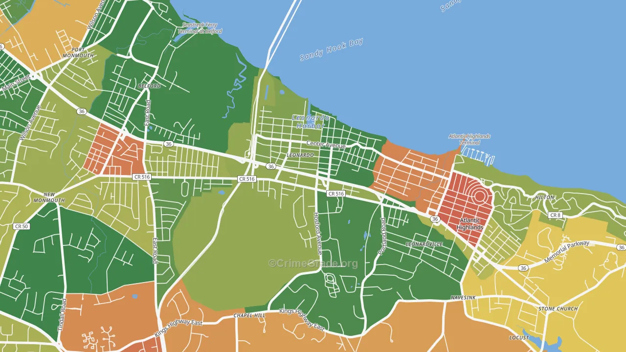 Leonardo, NJ Map of Theft Rates