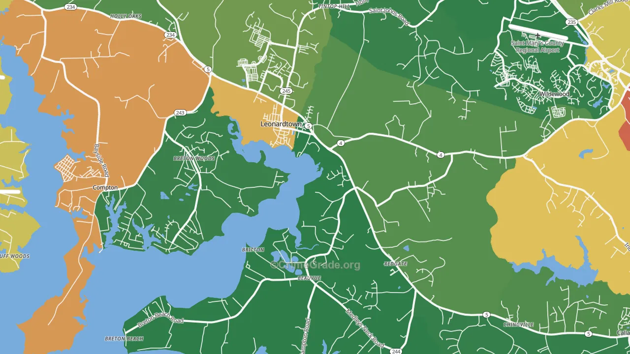 Leonardtown, MD Map of Theft Rates