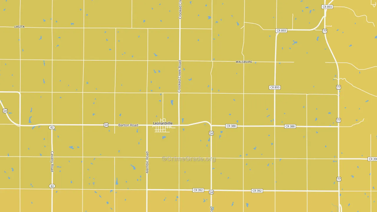 Leonardville, KS Map of Theft Rates