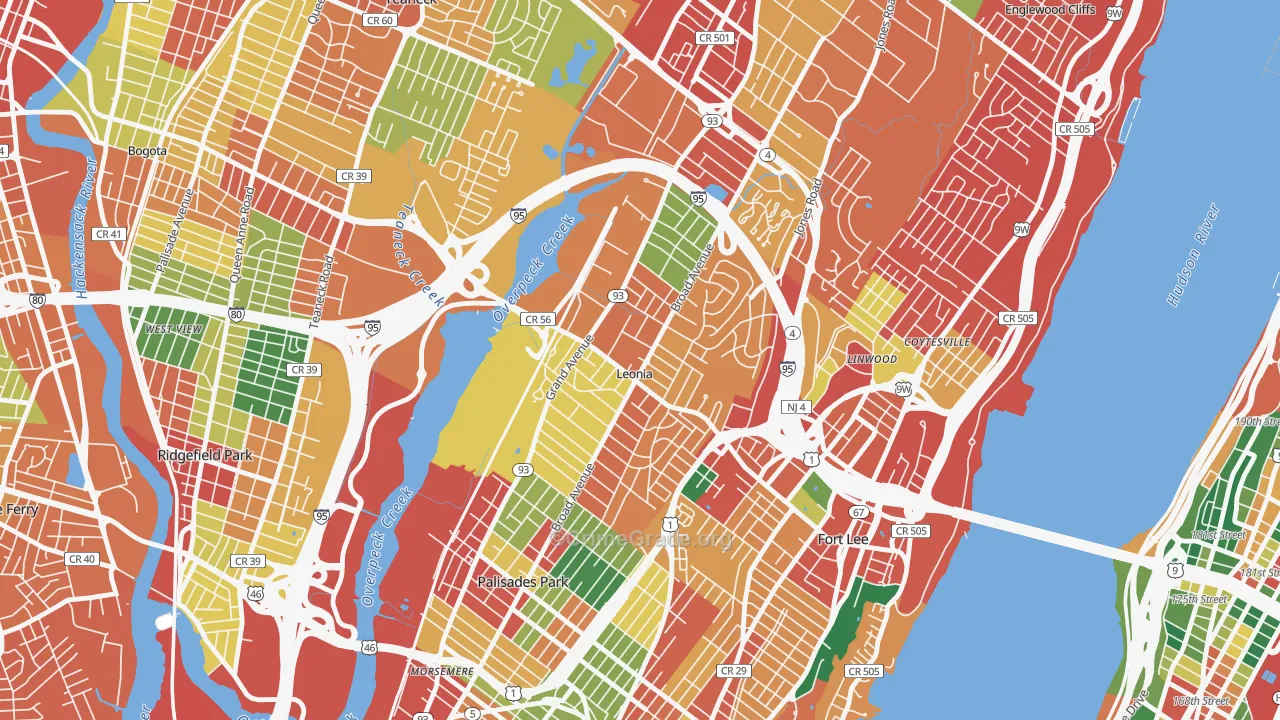 Leonia, NJ Map of Theft Rates