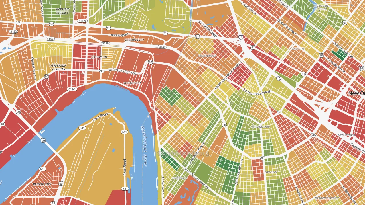 Leonidas, New Orleans, LA Map of Theft Rates