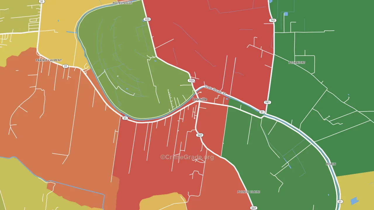 Leonville, LA Map of Theft Rates