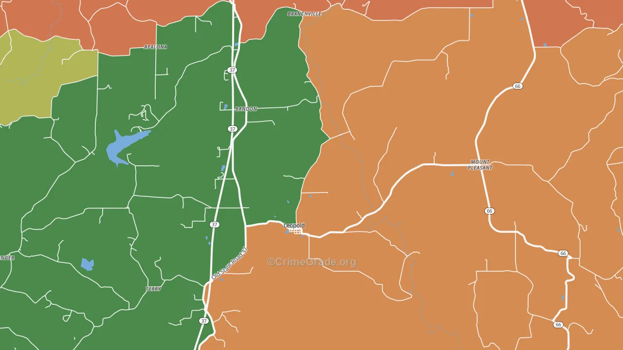 Leopold, IN Map of Theft Rates