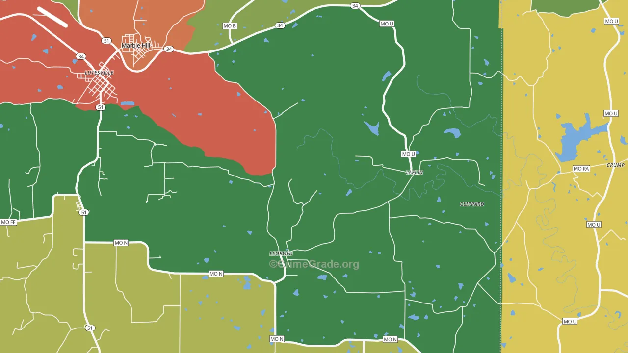 Leopold, MO Map of Theft Rates