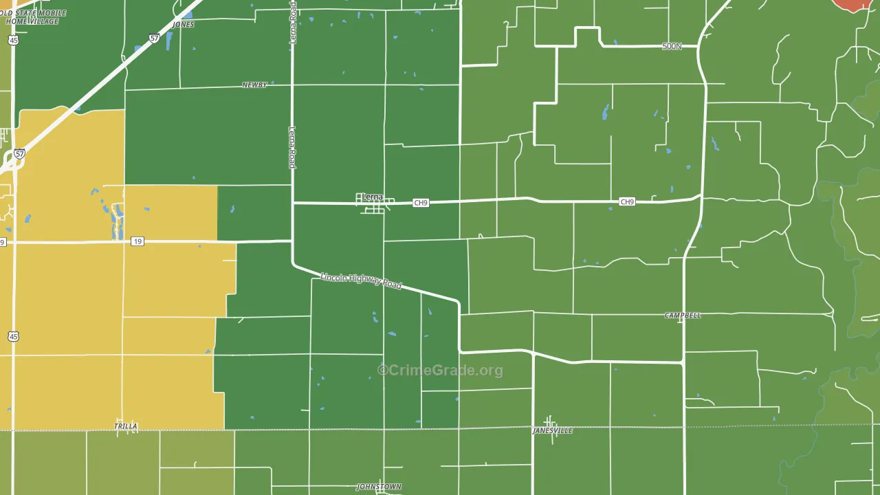 Lerna, IL Map of Theft Rates