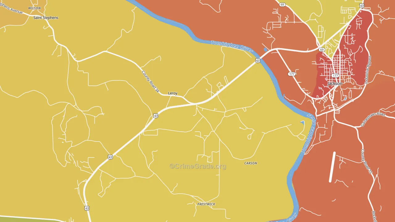 Leroy, AL Map of Theft Rates
