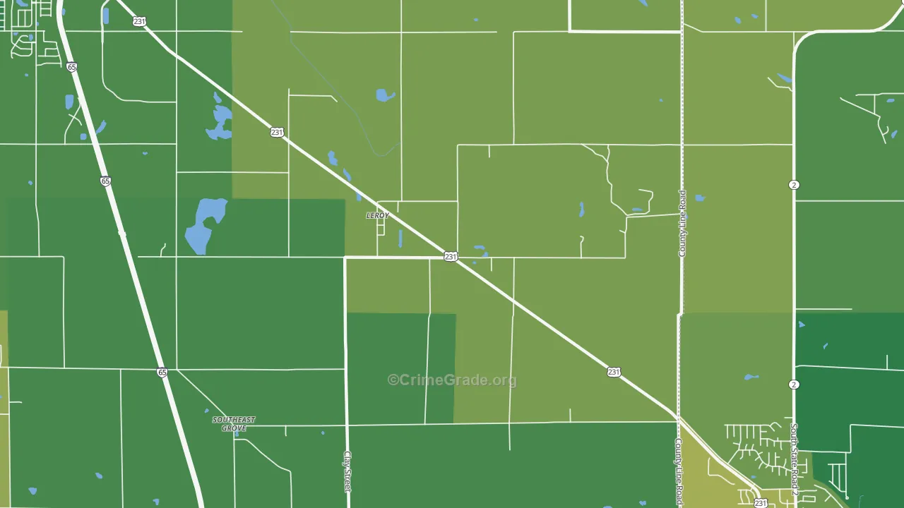 Leroy, IN Map of Theft Rates